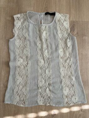 Ann Taylor linen and Lace-Trim sleeveless Women's Top in Cream